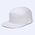 Close-up of white 5-panel cotton camper hat featuring flat brim and premium stitching - M(56-59CM) / White