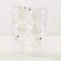Set of 6 clear Christmas balls with white snowflake patterns and silver hanging strings - 8cm Transparent Snowflake (6pcs/Box)