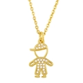 Golden pendant necklace with micro-p鑲ed zircon boy charm on a classic O-chain link - Boys / Gold