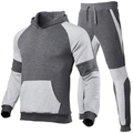Tweeledig sportpak met grijze hoodie en bijpassende joggingbroek in kleurblok ontwerp - Donkergrijs met Lichtgrijs