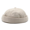 Gorro miki beige de algodón con borde enrollado retro y diseño de seis paneles en blanco - M / Beige