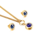 Goldenes Schmuckset mit rundem blauen Kristallanhänger und passenden Ohrsteckern für Damen - Gold Blau (KS136106-Z)