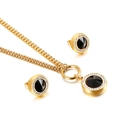 Goldenes Schmuckset mit schwarzem Kristallanhänger und Ohrringen mit klaren Steinen - Gold Schwarz (KS136115-Z)