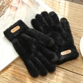 Winter thermal touch screen knit gloves for women in black with faux mink fur texture - One Size / Black