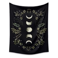 Tapisserie bohème noire avec phases de lune et motifs de feuilles à l'aquarelle - 73X95CM (Brossé Transfrontalier) / Phase de Lune Noire Feuilles Vertes Aquarelle (YCYX03)