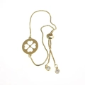 Elegante pulsera de trébol de acero de titanio dorado con cadena ajustable y dijes de circón - Colgante + Pulsera / Dorado