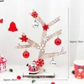 Weihnachtsbaum-Tischdeko aus Holz mit Weihnachtsmann-Basis und roten Schneeflocken - Hölzerner Weihnachtsbaum-Ornament (Mit Hängendem Zubehör)