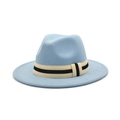 Detail of light blue wool fedora with a black and white textured decorative ribbon band - M (56-58cm) / Sky Blue