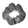 Grey velvet hair scrunchie for women and girls, minimalist solid color pony tail holder. - Gray