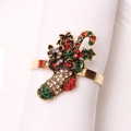 Servilletero dorado con forma de bota de Navidad y brillantes rojos y verdes - Diseño de Calcetín de Navidad (ZWZ-XMS-210)
