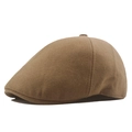 Classic brown wool newsboy cap for winter featuring premium felt texture and vintage style - 58cm / Khaki