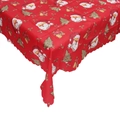Nappe de Noël rouge avec motifs Père Noël et sapins aux bordures ondulées chic - Style D