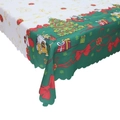 Nappe de Noël blanche avec flocons dorés et illustrations festives de sapins et cadeaux - Style C