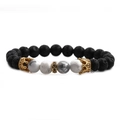 Tijgeroog en lavasteen kroon armband set met zwarte kralen en gouden accenten - Zwarte Lavasteen Gouden Kroon Stijl (4)