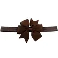 Dark coffee baby headband featuring a double-layered grosgrain ribbon bow on elastic band - Dark Brown
