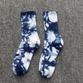 Blue and white tie-dye cotton crew socks for men and women in casual streetwear style - One Size / Blue & White Tie-Dye