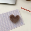 Graziosa clip per capelli a cuore marrone in peluche con morbida ecopelliccia - Grigio Marrone