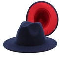Zweifarbiger Filzhut aus Wolle in Dunkelblau mit leuchtend rotem Innenfutter - L (59-61cm) / Marineblau und Rot