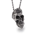 Men's stainless steel necklace with bearded skull pendant and silver twist chain - Bearded Skull Pendant (KP82187-KHX)