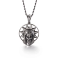 Gothic skull pendant necklace in polished silver stainless steel for men - Round Jesus Emblem Pendant (KP82806-BDJX)