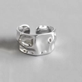 Retro silver irregular textured wide open ring with a liquid metal lava surface design - Adjustable Open / Alloy / Irregular Hammered / Silver