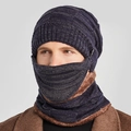 Ensemble d'hiver pour homme avec bonnet en tricot bleu marine, écharpe et masque - Bleu marine
