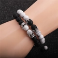 Men's 8mm lava rock and white turquoise bead bracelet set with silver crown charm - 2 Pcs Set (Howlite + Lava Stone) / Silver Plated Set Braided