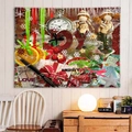 Tapiz navideño con texto JOY rojo y muñeco de nieve para decoración de paredes - Estilo 4-JOY Collage Festivo / 150x130cm