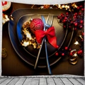 Christmas tapestry featuring a festive dining table scene with red berries and ornaments - Christmas Candlelight Dinner