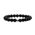 Men's minimalist beaded bracelet set with 8mm matte black stones and polished silver metal bead - Matte Copper Bead