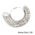 Metal ring sizer set for finger measurement with Korean sizes 1 to 30 on white background - KR Size 1-30