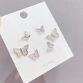 Set of six silver butterfly stud earrings with S925 silver posts and cubic zirconia accents - Butterfly Set (6 Pieces) / Silver (White Gold)