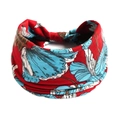 Boho-Yoga-Stirnband in leuchtendem Rot mit blauen Blumenmustern und elastischem Band - Rot Blau Blumenmuster Vintage(#16)