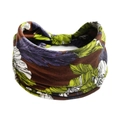 Boho-Yoga-Stirnband in Dunkelbraun mit Blumenmuster aus elastischem Baumwollgewebe - Dunkelbraun Violett Grün Blumenmuster(#17)