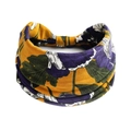 Elastisches Yoga-Stirnband in Ingwergelb mit lila Blumenmuster und Knotendesign für Damen - Ingwer Violett Blumenmuster Grüne Blätter(#15)