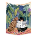 Arazzo bohémien con illustrazione di una persona e un leopardo nella giungla - LT312-2-Leopardo Giornale Figura / 73X95CM/Tessuto Spazzolato