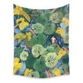 Bohemian tapestry with green and yellow tropical plants and a small character illustration - LT312-7-Tropical Yellow Leaves