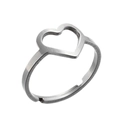 Detailed view of hollow heart shaped stainless steel ring with adjustable open band design - Adjustable Open / Silver Heart