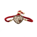 Adjustable red braided rope bracelet featuring a gold heart charm with pavé zircon stones - Red Rope With Heart
