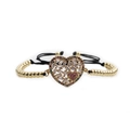 Adjustable gold bead bracelet with heart-shaped multi-color zircon pendant for women - Black Rope with Copper Beads