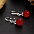 Ethnic style silver drop earrings with 10mm red agate bead and tiny zircon accents - Red Agate Earrings (Copper Plated White Gold) / Red