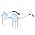 Frameless cloud-shaped sunglasses with light blue lenses and gold teardrop pendants - Gold Frame Blue Lenses