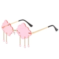 Fashionable rimless cloud shaped sunglasses with pink lenses and gold metal frames - Gold Frame Pink Lenses