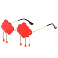 Cloud-shaped fashion sunglasses with red lenses and metallic rain drop tassels - Gold Frame Red Lenses