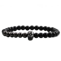 Bracciale teschio di Halloween fatto a mano con perline nere e chiusura regolabile - Stile Teschio 1 (Corda Elastica Nera)