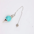 Chakra dowsing pendulum with turquoise gemstone bead and silver metal hollow pendant chain - Turquoise