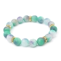 Beaded natural stone bracelet in matte green and purple with golden rhinestone spacers - Mixed Green Purple Stone