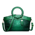 Dark green crossbody bag featuring faux crocodile texture and gold circular handles - Green