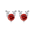 Boucles d'oreilles renne en argent avec des pierres de zircone rouge vif rondes - Argent Rouge