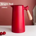 Nordic 1000ml bright red thermal carafe with wood-textured handle and matte finish - Plain Style / Red